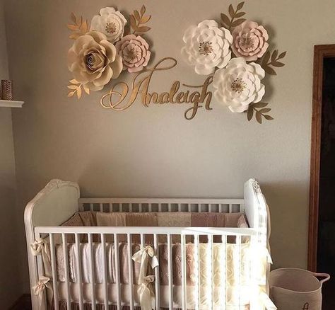 Nursery Room Decor Name Sign Girl Nursery Room, Nursery Baby Room, Gold Leaves, Nursery Room Decor, Baby Bedroom, Nursery Inspiration, Nursery Wall Decor, Baby Decor