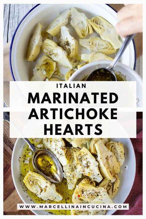 These Marinated Artichokes are bursting with the flavors of fragrant lemon, garlic, red pepper flakes, and Italian herbs.  Using canned artichokes, you can create a delicious Mediterranean-style appetizer or side dish in minutes. There’s no need to fuss with fresh artichokes, to make this vibrant, flavorful recipe! #MarinatedArtichokes #MarinatedArtichokeRecipe #MarinatedArtichokeHearts Pickled Artichoke Hearts, Artichoke Leaf Extract Benefits, Artichoke Hearts Recipes Canned, Canned Artichoke Heart Recipes, Artichoke Appetizer Recipes, Olivia Adriance Recipes, Canned Artichoke Recipes, Artichokes Recipes, Brunch Fancy