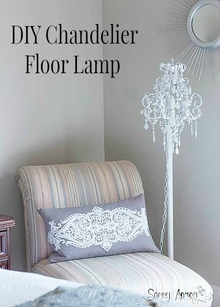 I made a DIY Chandelier Floor Lamp with thrifted lamp parts just like I had seen at Restoration Hardware for under $15. Chandelier Restoration Hardware, Shabby Chic Floor Lamp, Diy Lustre, Floor Lamp Decor, How To Make A Chandelier, Diy Floor Lamp, Indoor Floor Lamps, Chandelier Makeover, Floor Restoration