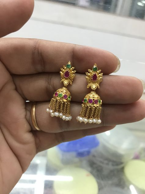 Mutyala Buttalu Gold, 6 Grams Gold Earrings, Buttalu Designs, Gold Earrings Indian, Simple Gold Earrings, Gold Jewels Design, Bridal Necklace Designs, New Gold Jewellery Designs, Gold Earrings Models