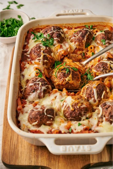 Dump and Bake Meatball Casserole Meatball Pasta Casserole, Meatballs And Marinara Sauce, Italian Casseroles, Dump And Bake Meatball Casserole, Vegan Recipes Gluten Free, Iowa Recipes, Meatballs And Marinara, Meatball Casserole Recipe, Comforting Casseroles