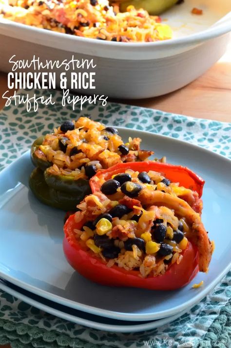 Chicken And Rice Stuffed Peppers, Southwestern Chicken And Rice, Rice Stuffed Peppers, Stuffed Peppers With Rice, Southwestern Chicken, Leftover Rotisserie, Easy Dinner Recipes Crockpot, Leftover Rotisserie Chicken, Chicken Stuffed