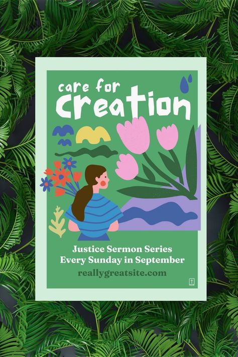 Creation justice now! Care for Creation Christian Sermon Series Poster created and editable in Canva. This is a FREE Canva template that can be used as a poster or resized with Canva Pro as a flyer, postcard, presentation screen and more. Promote climate justice and educate your community about the need for immediate, meaningful climate action from our eleceted representatives. No time to waste. There is no Planet B. Protect and restore creation today. Series Poster, Climate Justice, Sermon Series, Climate Action, Free Poster, Poster Ideas, Business Signs, Posters Printable, Poster Template