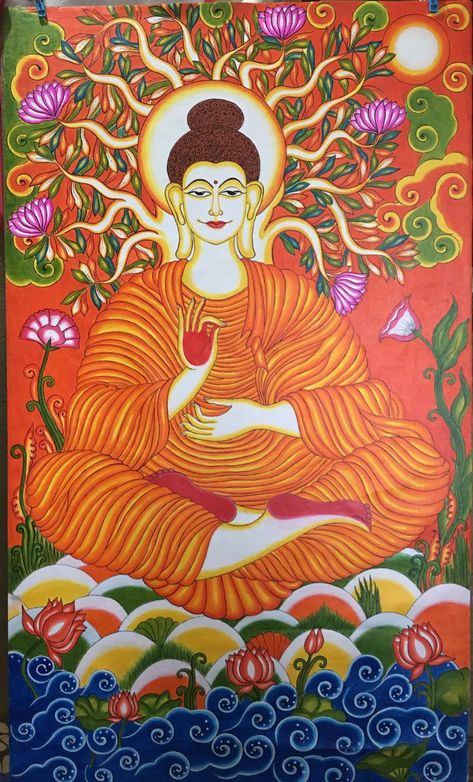 Buddha Mural Painting, Mural Painting Kerala, Buddha Mural, Buddha Drawing, Pattern Design Drawing, Mural Paintings, Kerala Mural Painting, Buddha Art Painting, Shri Ram Photo