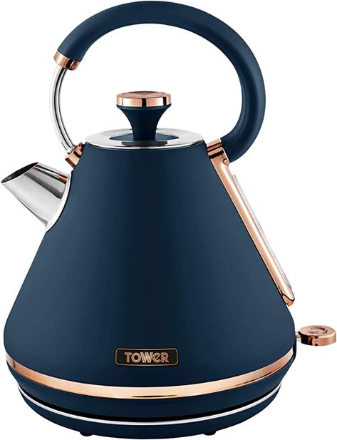 Tower T10044MNB Cavaletto 1.7 Litre Pyramid Kettle with Rapid Boil, Detachable Filter, Stainless Steel, 3000W, Midnight Blue and Rose Gold: Amazon.co.uk: Kitchen & Home Blue And Rose Gold, Kettle And Toaster, Cord Storage, Rose Gold Accents, Grey Roses, Quick Cleaning, Heating Element, Steel Structure, Hot Drinks