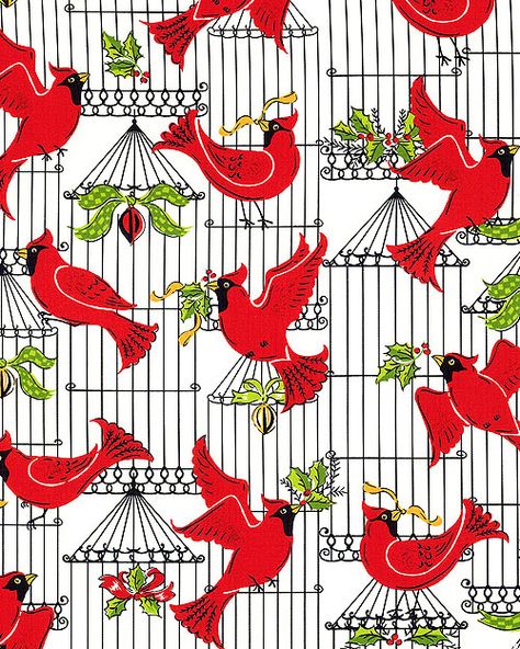 Holiday Birds - Cardinals and Ornamental Birdcages - White Holiday Birds, Bird Fabric, Christmas Bird, Michael Miller Fabric, Fabric Birds, Michael Miller, Red Birds, Christmas Fabric, E Bay