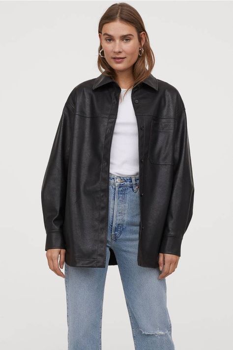 The Most Popular H&M Items Fashion Girls Are Wearing | Who What Wear English Clothes, Leather Shirt Jacket, Jean Trends, French Girls, Pretty Blouses, Leather Shirt, Spring Trends, Look Casual, Looks Style