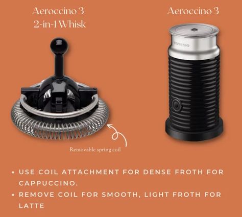 Learn the difference between Aeroccino milk frother whisks Nespresso Aeroccino Recipes, Nespresso Milk Frother, Nespresso Aeroccino, Nespresso Recipes, Nespresso Vertuo, Coffee Bar Home, Whisks, Milk Recipes, Milk Frother