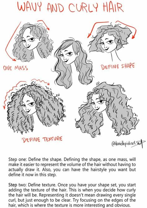 Wavy and curly hair Hair References Drawing, Draw Curly Hair, Wavy And Curly Hair, Curly Hair Drawing, Art Advice, Hair Sketch, Hair Drawing, Trendy Hair, Poses References