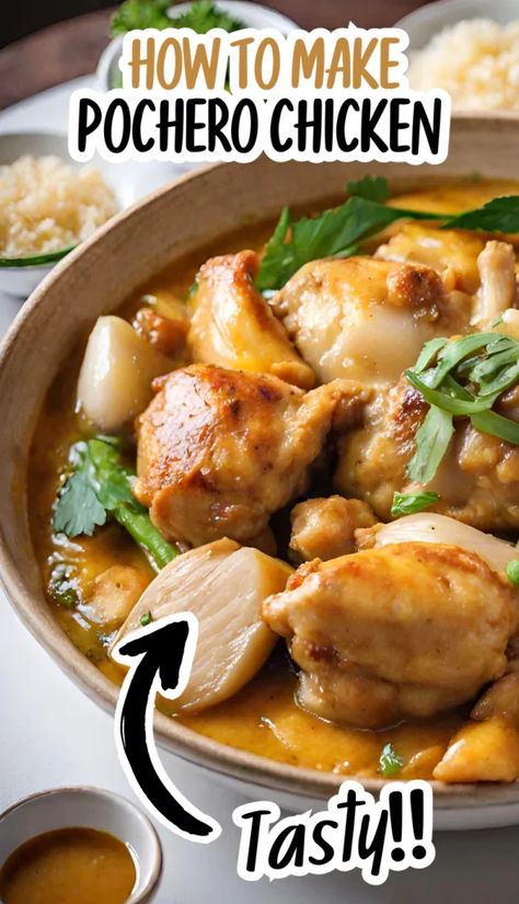 Chicken Pochero Filipino Recipe, Filipino Chicken Curry, Quick Delicious Meals, Spicy Dishes, Duck Recipes, Hearty Stews, Hawaiian Food, Favorite Appetizers, Recipes For Beginners