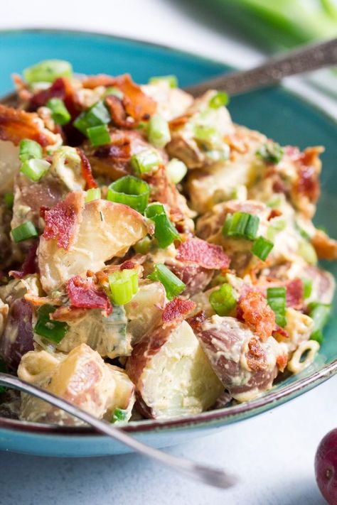 Bacon Ranch Potato Salad, Ranch Potato Salad, Paleo Running Momma, Potato Salad Mustard, Potato Salad Dressing, Bacon Ranch Potatoes, Red Potato Salad, Potato Salad Recipe Easy, Bbq Cookout