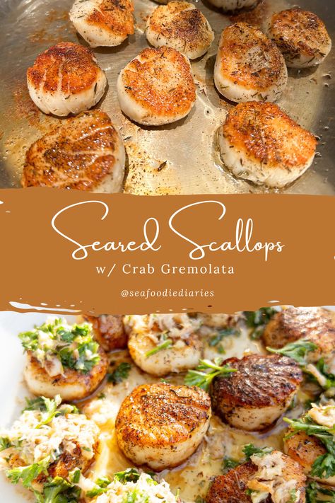 Seared Scallops Recipe Recipes With Bay Scallops, Sea Scallop Recipes, Bay Scallop Recipes, Best Scallop Recipe, Gremolata Recipe, Fresh Scallops, How To Cook Scallops, Seafood Dinner Recipes, Dried Scallops