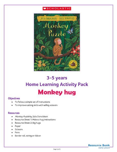 Monkey Puzzle - Ages 3-5 Home Learning Activity Pack Monkey Puzzle Eyfs, Monkey Puzzle Activities, Monkey Puzzle Book, Literacy Provocations, Jungle Theme Activities, Axel Scheffler, Monkey Puzzle, Julia Donaldson, Literature Activities