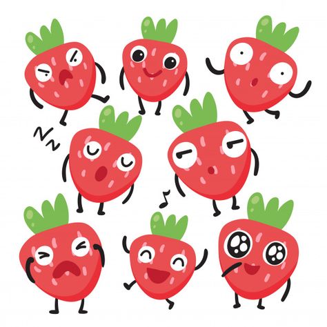 Fruits Character Design, Strawberry Character Illustration, Strawberry Character Design, Strawberry Cartoon Drawing, Strawberry Illustration Cute, Fruit Character Design, Strawberry Doodle, Strawberry Character, Strawberry Vector