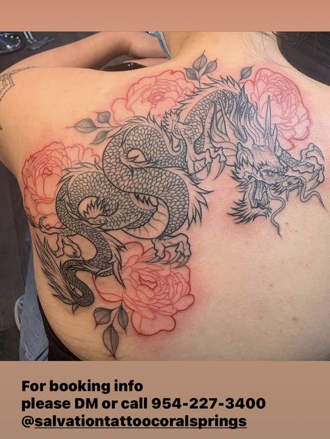 Dragon With Peonies Tattoo, Dragon And Peony Tattoo, Peony Tattoo, Blue Peony, Blue Peonies, Peonies Tattoo, Piercing Ideas, Dragon Tattoo, Tattoos And Piercings