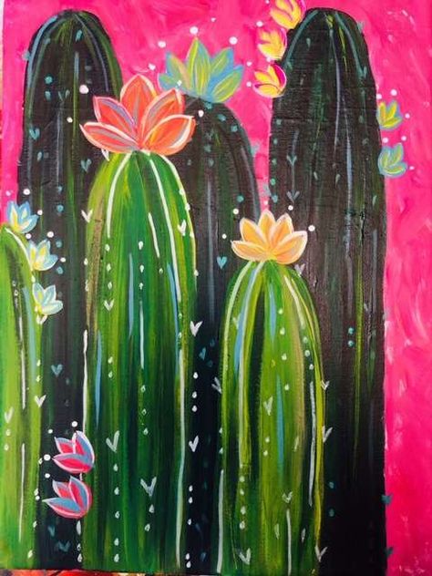 Wine And Paint Night, Cactus Paintings, Pinots Palette, Painting Parties, Wine And Canvas, Wine Painting, Cactus Painting, Sip N Paint, Cute Canvas Paintings