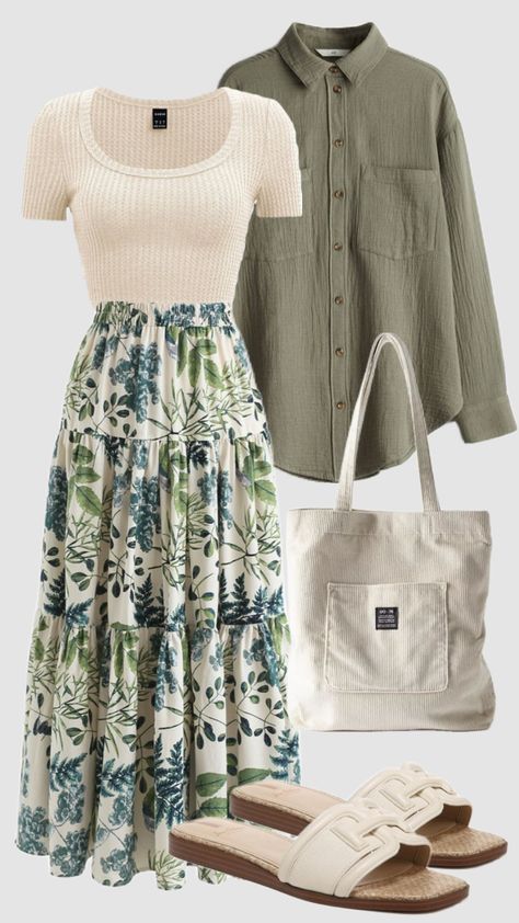 #churchoutfit #modestfashion #sagegreen #greenaesthetic #earthy #green #outfitinspo #aesthetic #summeroutfit #spring #casual #skirt #vacationoutfits #beach #modest #boho Modest Hawaii Outfits, Modest Womens Outfits, Tops For Skirts, Modest Outfits Church, Earthy Clothes Aesthetic, Modest Summer Outfits Aesthetic Casual, Modest Summer Outfits Christian, Modest Summer, Modest Beach Outfit