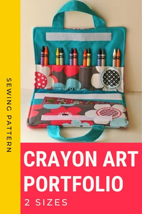 Crayon Art Portfolio sewing pattern (2 sizes) - Sew Modern Kids Art Portfolio Case, Art Folio, Art Supplies Bag, Teddy Bear Sewing Pattern, Fabric Books, Crayon Holder, Diy Sewing Gifts, Doctors Office, Crayon Set