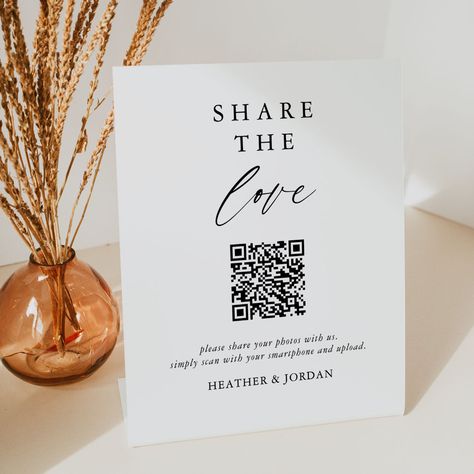 Wedding Share The Love Photo Share QR Code Sign Wedding Day Signs, Minimalist Calligraphy, Wedding Photo Sharing, Wedding Hashtag Sign, Qr Code Sign, Hashtag Sign, Social Media Signs, Signing Table Wedding, Wedding Hashtag