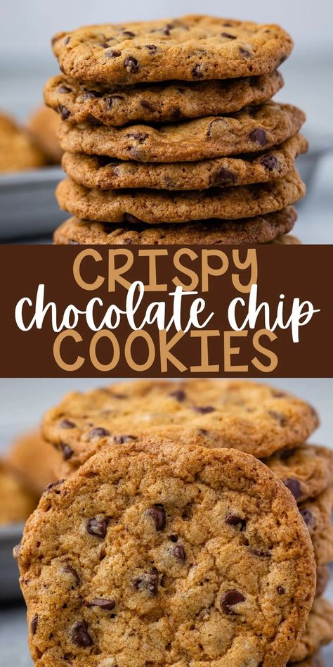 Crispy Chocolate Chip Cookies are perfectly sweet and crunchy all the way though - these are the PERFECT chocolate chip cookie recipe if you love crunchy cookies!