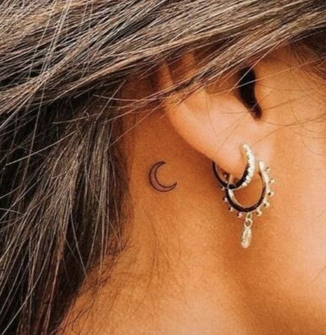 Ear Tattoo Ideas, Neck Tattoos Women, Subtle Tattoos, Small Tattoo Designs, Artistic Inspiration, Simplistic Tattoos, Neck Tattoo, Moon Tattoo, Ear Tattoo