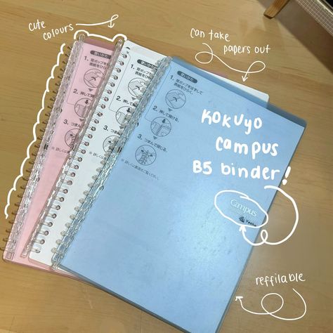 my fave stationary part 2! my fave notebooks!! . . . Five Star Notebook - a classic notebook fr! its a good sized notebook and it also comes in different sizes but the bigger ones are my go to! I tend to use these when theres a subject that requires math lol cause i do practices a lot. They are kinda pricey these days though 😭 Kokuyo Campus Notebook - My go to notebooks for bio classes! the paper is so nice and smooth 😔🫶 however keep in mind it does tend to ghost gel pens. These notebook... Kokuyo Campus Binder Notebook, Kokuyo Campus Binder, Campus Binder, Kokuyo Campus Notebooks, Notebooks To Buy, Star Notebook, Five Star Notebook, Campus Notebook, Back To School Haul