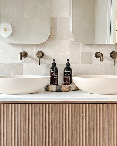 The checker board tiles paired with a timbers vanity and our antique brass taps work so well together. I feel the reason that it really works is the proportions of everything is spot on. What do you think? @kaela.asquith Brass Tapware Bathroom, Timber Bathroom, Brass Tapware, Eclectic Bathroom Design, Brass Taps, Timber Vanity, Cabinetry Hardware, Eclectic Bathroom, Brass Tap