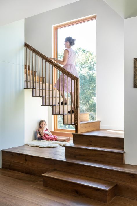 Meadow View by Atmosphere Design Build - Dwell Stairs Window, Heat Recovery Ventilation, Passive Solar Design, Open Staircase, Solar Design, Cedar Siding, Wood Stairs, Energy Efficient Homes, Architect House