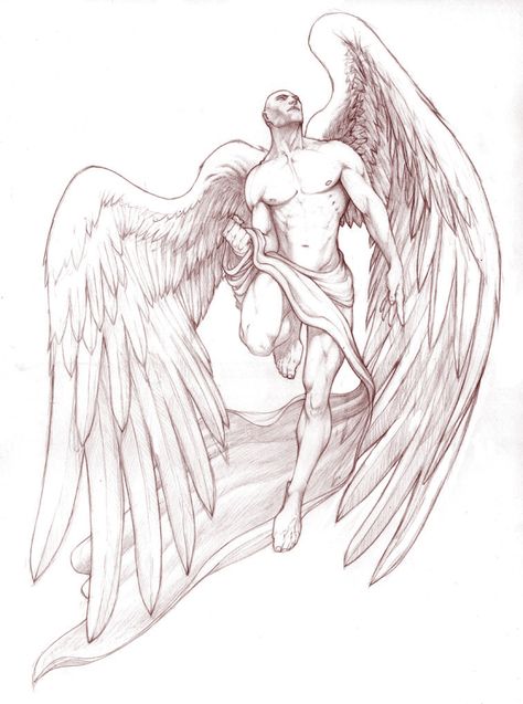 ascending Guardian Angel Drawing, Guardian Angel Tattoo For Men, Angel Ascending, Tattoo Guardian Angel, Angel Back Tattoo, Guardian Angel Tattoo Designs, Angle Tattoo, Fallen Angel Tattoo, Gangster Clown