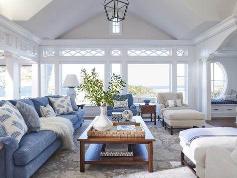 Living_Room_307 Beachy Living Rooms, Cape Cod Living Room, Slc Interiors, Walnut Flooring, French Blue And White, Kennebunk Maine, Home Relaxing, Cape Cod Vacation, Counter Seating