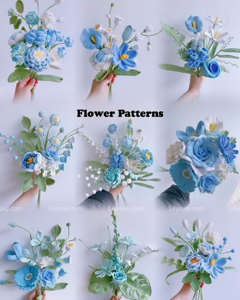 Blue flower bouquet collection for mothers day🌸🌸🌸 #womensday #womensdaygift #holidaygifts #giftsforher #giftsformom #crochetflowersbouquet #crochetbouquet #flowers #crochetpatterns Crochet Blue Flower Bouquet, Blue Crochet Bouquet, Blue Crochet Flowers, Blue Flower Crochet, Grad Bouquet, Crochet Bouquet Flowers, Blue Flower Bouquet, Crochet Bouquets, Crochet Flowers Bouquet