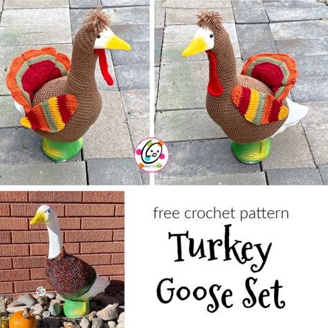 Free Pattern: Turkey Goose Set Crochet Lawn Goose Clothes, Crochet Goose Outfit Pattern, Crochet Goose Clothes Pattern Free, Goose Outfits Patterns, Porch Goose Patterns, Crochet Goose Outfits, Crochet Porch Goose Outfit, Yard Goose Clothes Pattern, Porch Goose Crochet Pattern