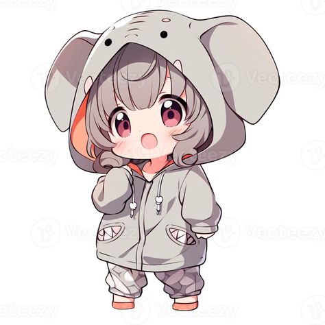 Cute Chibi Girl Wearing An Elephant Hoodie AI Generative