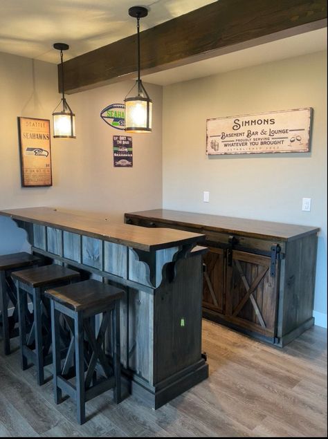 Cabin Bar Ideas, Stool Ideas, Marion Indiana, Western Bar, Furniture Kitchen Island, Bar Island, Tv Console Cabinet, Rustic Farmhouse Furniture, Primitive Cabinets