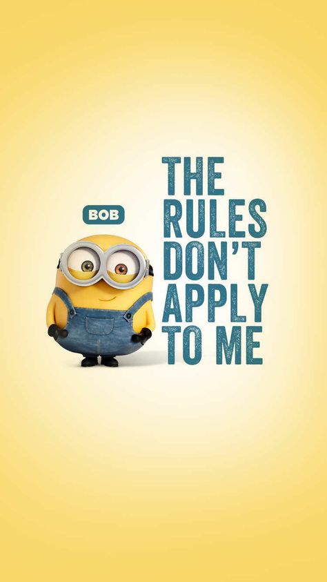 Minions | Bob | the rules don't apply to me Minion Wallpaper Iphone, Cute Minions Wallpaper, Minion Photos, Kapten Marvel, Iphone Wallpaper Pinterest, Minions Images, Minions Bob, Minion Movie, Minion Pictures