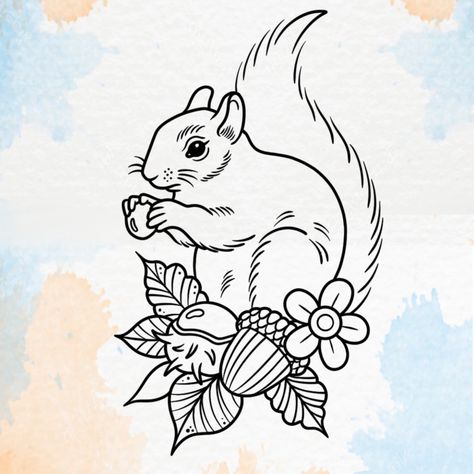 Design abailable to be tattooed by myself GillyTattoos located at ziggy ink tattoo studio, Derby, UK 🙏 #neotraditional #neotrad #neotraditionaltattoo #neotraditionalart #squirrel #squirrellove #squirrellife #squirreltattoo #naturetattoo #animaltattoo #tattoodesign #tattooideas #availabledesign #digitalart #digitalartwork #procreateart #ipadart #derbytattoo #tattooapprentice #flashdesign #flashtattoo #cutetattoo #girlytattoo #girlythings Neo Traditional Squirrel Tattoo, American Traditional Squirrel Tattoo, Squirrel Tattoo For Women, Fox Flash Tattoo, Squirrel Line Drawing, Flying Squirrel Tattoo, Traditional Squirrel Tattoo, Squirrel Tattoo Design, Neotraditional Tattoo Flash Sheet