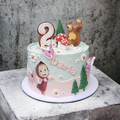 Cake for a little girl who like masha and the bear 🙂 Masha Cake Birthday, Masha And The Bear Cake Birthday, Marsha And The Bear Cake, Masha Birthday Cake, Masha And Bear Cake, Masha And The Bear Cake, Ballet Birthday Cakes, Masha Cake