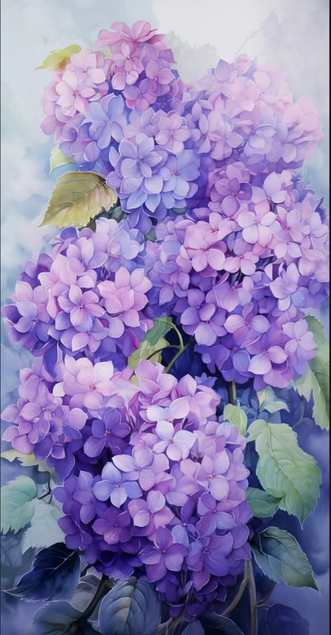 Watercolor Wallpaper Phone, Hydrangea Wallpaper, Hydrangeas Art, Vintage Flowers Wallpaper, Flowery Wallpaper, Hydrangea Purple, Lovely Flowers Wallpaper, 수채화 그림, Art Gallery Wallpaper