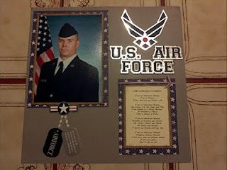 USAF Scrapbook Page                                                                                                                                                                                 More Military Scrapbook Layouts, Military Scrapbook, Patriotic Scrapbook, Air Force Wife, Air Force Girlfriend, Military Crafts, Air Force Families, Military Retirement Gift, Genealogy Scrapbooking