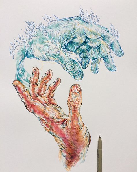 By: noelbadgespugh on Instagram Hand Illust, Inspiration Draw, Lino Cut, Character Sketches, Art Masters, Hand Art, Bullet Journaling, Human Figure, Art Block