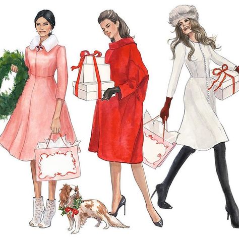 Inslee Fariss, Christmas Sketch, Christmas Drawing, Fashion Art Illustration, Fashion Design Sketches, Holiday Illustrations, Christmas Illustration, Beautiful Drawings, Christmas Fashion