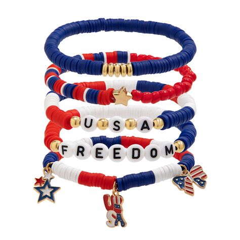 PRICES MAY VARY. High-Quality Materials: You'll receive 5 pieces of cute USA bracelets crafted from high-quality beads, ensuring durability and long-lasting wear. Each bracelet is meticulously made to symbolize the values represented by the American flag. Rhinestone Independence Charm: Our bracelets feature enamel red, white, and blue beads, symbolizing the key values of the American flag. The rhinestone charms add an extra touch of elegance and patriotism to your ensemble, making them perfect f Vinyl Disc, Purple Beaded Bracelets, Bracelet Party, Summer Beach Jewelry, Monogram Bracelet, Surfer Bracelets, Heart Letter, Bangle Jewelry, Moms Bracelet