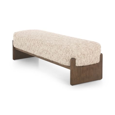 Style this modern accent bench just about anywhere. A cradle base of wire-brushed parawood supports heavily textured upholstered seating. Modern Bench Design, Low Bench, Accent Bench, Pillow Bench, Fabric Bench, End Of Bed Bench, Bench Seating, Sofa Bench, Bench Designs