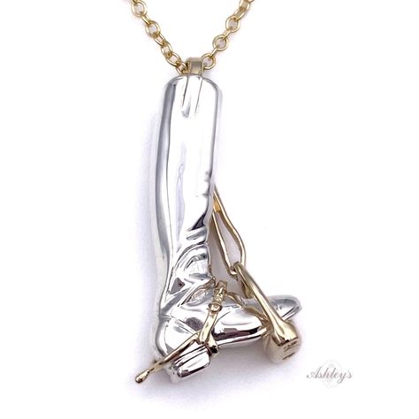 Ashley's Signature Riding Boot Pendant in Sterling Silver & 14k gold is hand made and hand finished in the USA for superior quality by Ashley's. This wonderful boot is solid sterling silver with 14k yellow gold stirrup that moves and a 14k spur. 1 1/4"L x 5/8"w. Add a chain to make a wonderful Equestrian Horse Necklace, sold separately. Horse Jewelry Necklaces, Equine Jewelry, Western Fashion Jewelry, Ridding Boots, Horse Collection, Cowgirl Accessories, Horse Riding Clothes, Country Jewelry, Horse Things