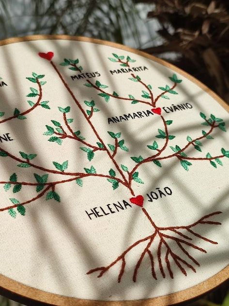 Family Tree Embroidery, Tree Embroidery, Cute Embroidery, Vintage Embroidery, Embroidery Inspiration, Jesus Loves, Family Tree, Textile Art, Cross Stitch Embroidery