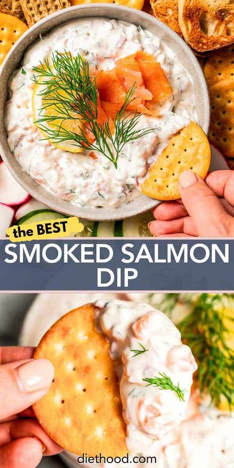 This homemade smoked salmon dip is cold and creamy, with fresh lox, tangy cream cheese, and savory dill. Perfect for parties and brunches! #smokedsalmon #salmon #diprecipe Seafood Appetizers Parties, Salmon Dip Recipes, Appetizers Seafood, Seafood Appetizers Easy, Salmon Smoked, Simple Appetizers, Best Smoked Salmon, Veggie Appetizers, Dip Dip