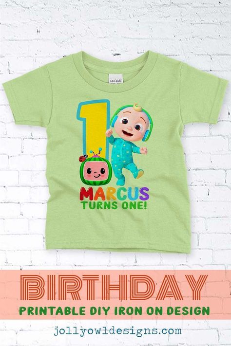 Cocomelon Birthday T-Shirt Design - Digital Design for Iron On Transfer - Personalized For Age One, #shirts #fashion #tshirts #shirt #tshirt #clothing #mensfashion #style #menswear #hoodies Birthday Party Cocomelon, Iron On Transfer Paper, Cocomelon Birthday Party, Cocomelon Birthday, Fancy Writing, Vinyl Personalized, Rugby Fashion, Wholesale T Shirts, Birthday Gift Bags