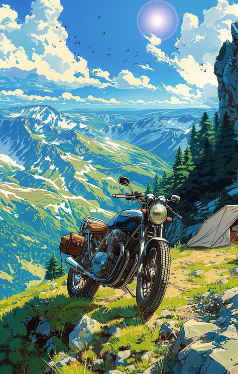 Mountain Aesthetic, Amoled Wallpapers, Arte Van Gogh, Wallpaper Animes, Art Gallery Wallpaper, Cool Wallpapers Art, Fantasy Art Landscapes, Bike Art, Royal Enfield