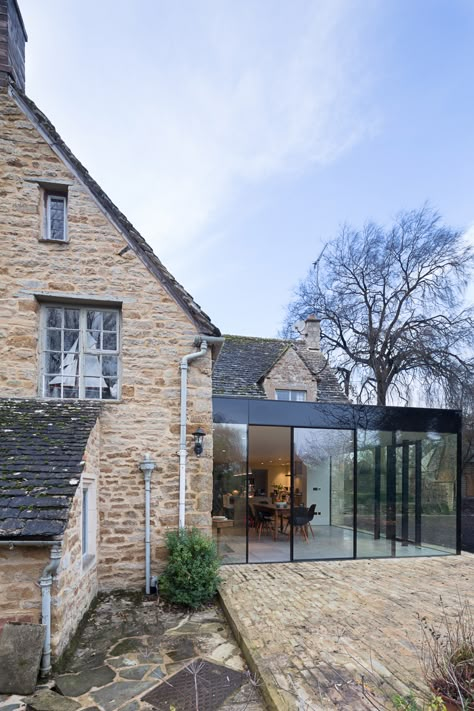 Glass extensions: how to cost, plan and design a glazed extension | Real Homes Glass Box Extension, Extension Veranda, Cottage Extension, Brick Cottage, Old Stone Houses, Glass Extension, House Extension Design, Glass Walls, Kitchen Extension