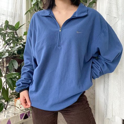 Blue Pullover Outfit, Half Zip Outfit, Half Zip Sweater Outfit, Zip Sweater Outfit, Half Zip Pullover Outfit, Quarter Zip Outfit, Vintage Quarter Zip, Granola Outfits, Nike Quarter Zip